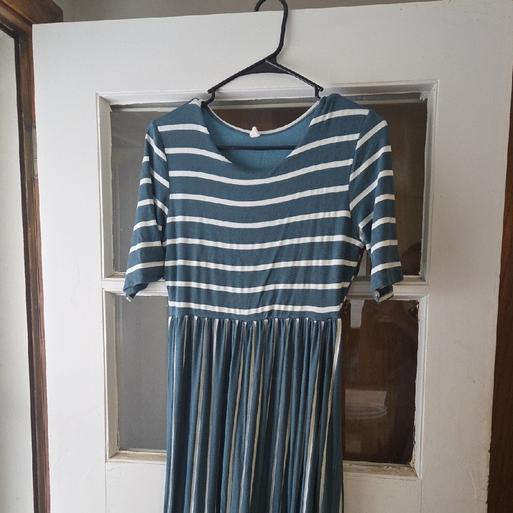 PinkBlush Maternity Striped Blue and White Dress